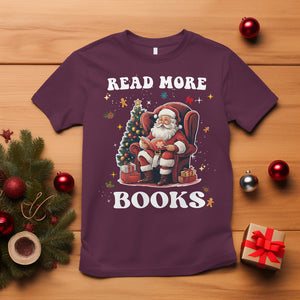 Reading Santa T Shirt Read More Books Funny Christmas Teacher Student Book Lovers TS02 Maroon Printyourwear