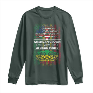 African American Pride Long Sleeve Shirt American Grown With African Roots African American Flag Tree TS02 Dark Forest Green Print Your Wear