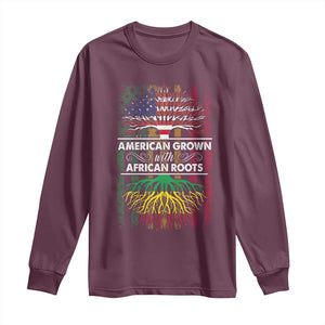 African American Pride Long Sleeve Shirt American Grown With African Roots African American Flag Tree TS02 Maroon Print Your Wear