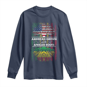 African American Pride Long Sleeve Shirt American Grown With African Roots African American Flag Tree TS02 Navy Print Your Wear