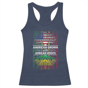 African American Pride Racerback Tank Top American Grown With African Roots African American Flag Tree TS02 Navy Print Your Wear