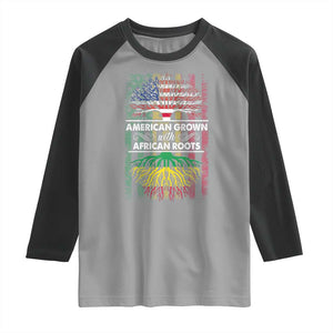 African American Roots Raglan Shirt American Grown With African Roots US Flag Tree TS02 Sport Gray Black Print Your Wear