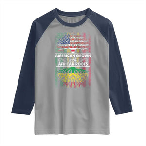 African American Roots Raglan Shirt American Grown With African Roots US Flag Tree TS02 Sport Gray Navy Print Your Wear