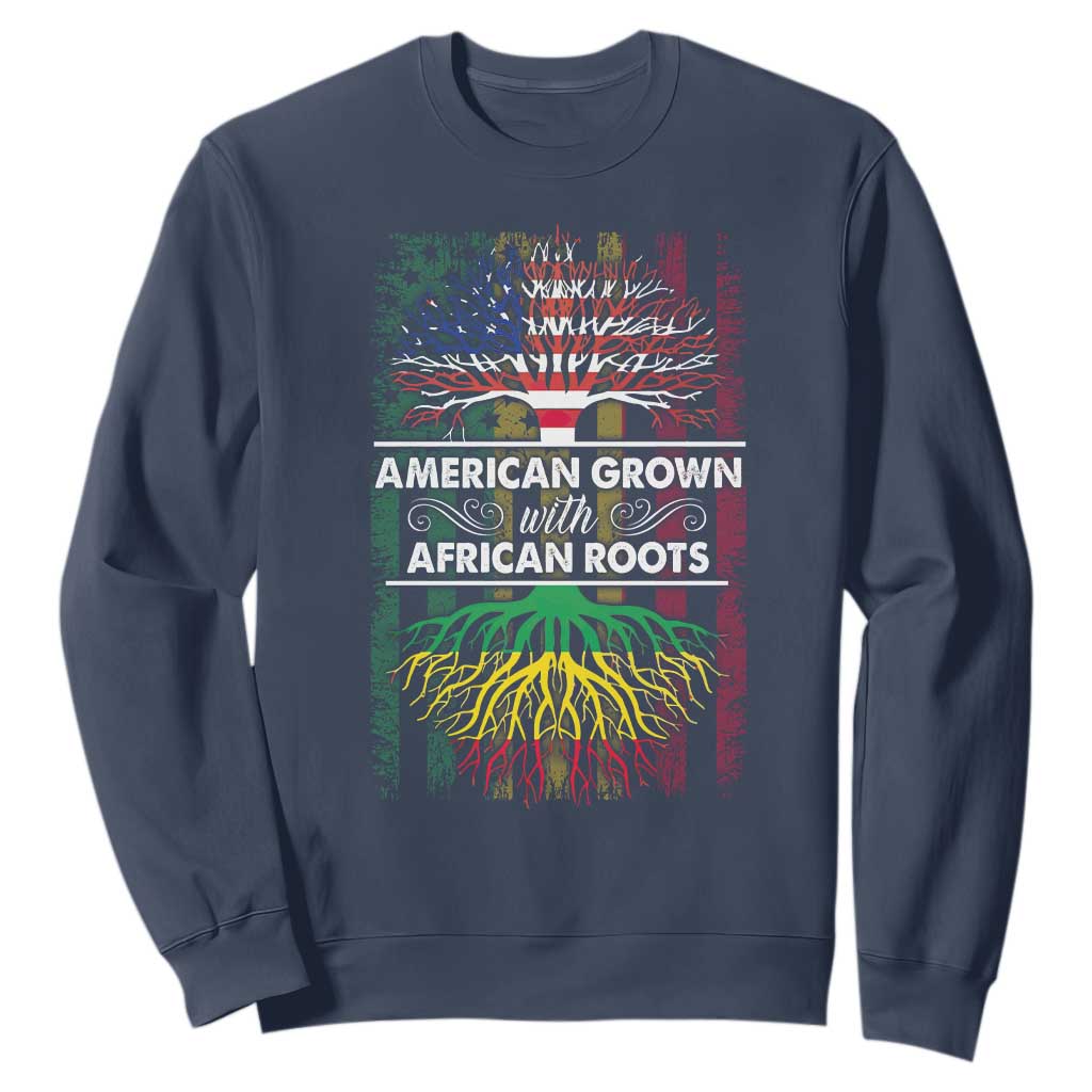 African American Pride Sweatshirt American Grown With African Roots African American Flag Tree TS02 Navy Print Your Wear