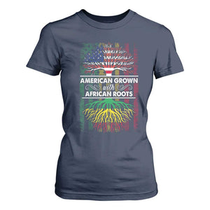 African American Pride T Shirt For Women American Grown With African Roots African American Flag Tree TS02 Navy Print Your Wear