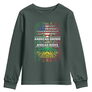 African American Pride Youth Sweatshirt American Grown With African Roots African American Flag Tree TS02 Dark Forest Green Print Your Wear