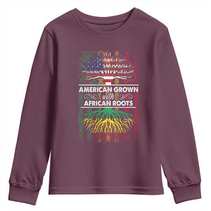 African American Pride Youth Sweatshirt American Grown With African Roots African American Flag Tree TS02 Maroon Print Your Wear