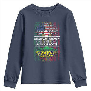 African American Pride Youth Sweatshirt American Grown With African Roots African American Flag Tree TS02 Navy Print Your Wear