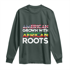 African American Roots Long Sleeve Shirt American Grown With African Roots US Flag TS02 Dark Forest Green Print Your Wear