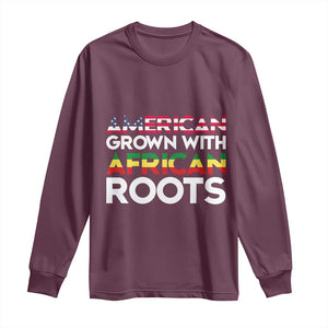 African American Roots Long Sleeve Shirt American Grown With African Roots US Flag TS02 Maroon Print Your Wear