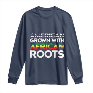 African American Roots Long Sleeve Shirt American Grown With African Roots US Flag TS02 Navy Print Your Wear