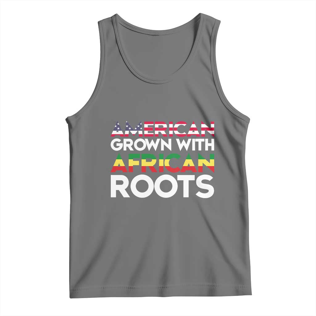 African American Roots Tank Top American Grown With African Roots US Flag TS02 Black Heather Print Your Wear