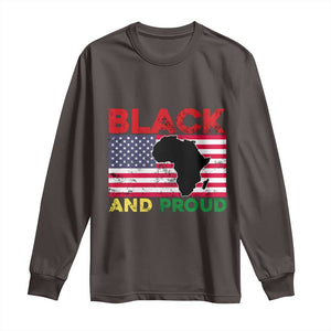 African American Long Sleeve Shirt Black And Proud US Flag Africa Map TS02 Dark Chocolate Print Your Wear