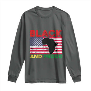 African American Long Sleeve Shirt Black And Proud US Flag Africa Map TS02 Dark Heather Print Your Wear