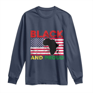 African American Long Sleeve Shirt Black And Proud US Flag Africa Map TS02 Navy Print Your Wear