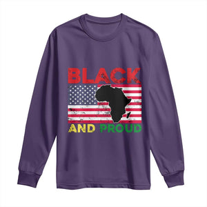 African American Long Sleeve Shirt Black And Proud US Flag Africa Map TS02 Purple Print Your Wear