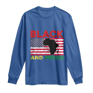 African American Long Sleeve Shirt Black And Proud US Flag Africa Map TS02 Royal Blue Print Your Wear