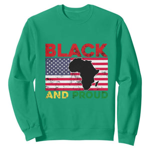 Black History Month Sweatshirt Black And Proud African American Pride US Flag Africa Map TS02 Irish Green Printyourwear