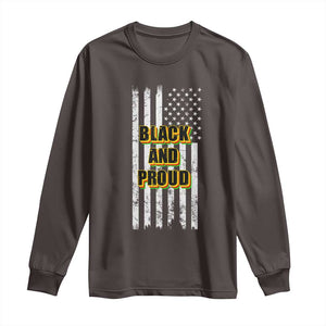 African American Long Sleeve Shirt Black And Proud US Flag BHM TS02 Dark Chocolate Print Your Wear