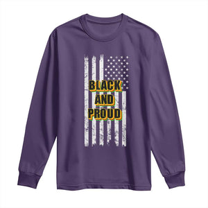 African American Long Sleeve Shirt Black And Proud US Flag BHM TS02 Purple Print Your Wear