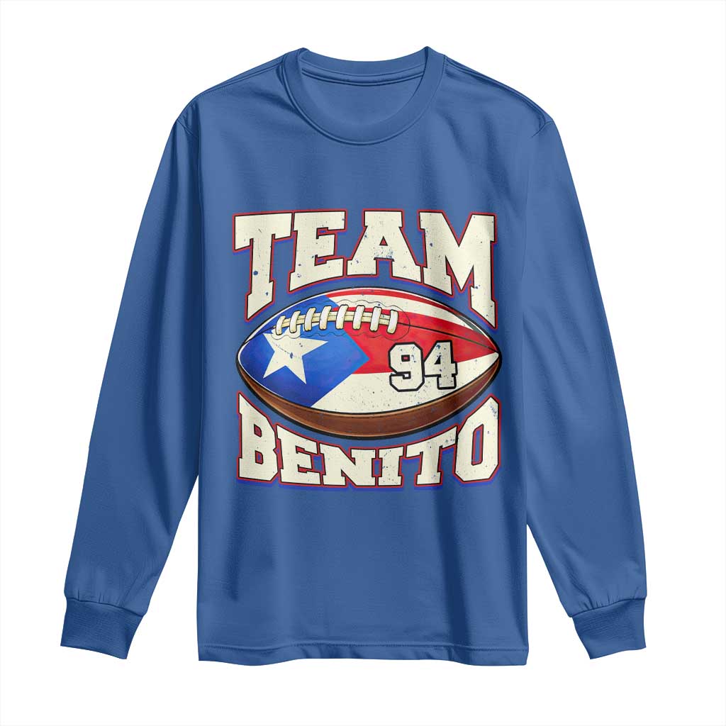 Team Benito Puerto Rico Football Pride Long Sleeve Shirt Number 94 Vintage Game Day Music Artist Fan TS02 Royal Blue Print Your Wear