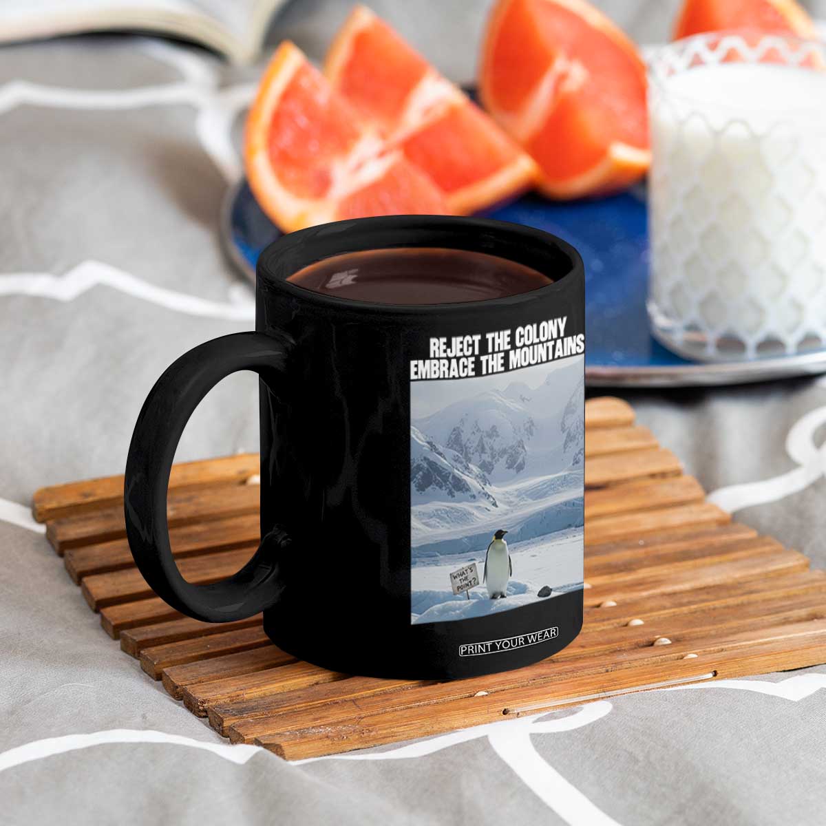 Funny Nihilist Penguin Existential Meme Coffee Mug Reject the Colony Embrace the Mountains TS02 Print Your Wear