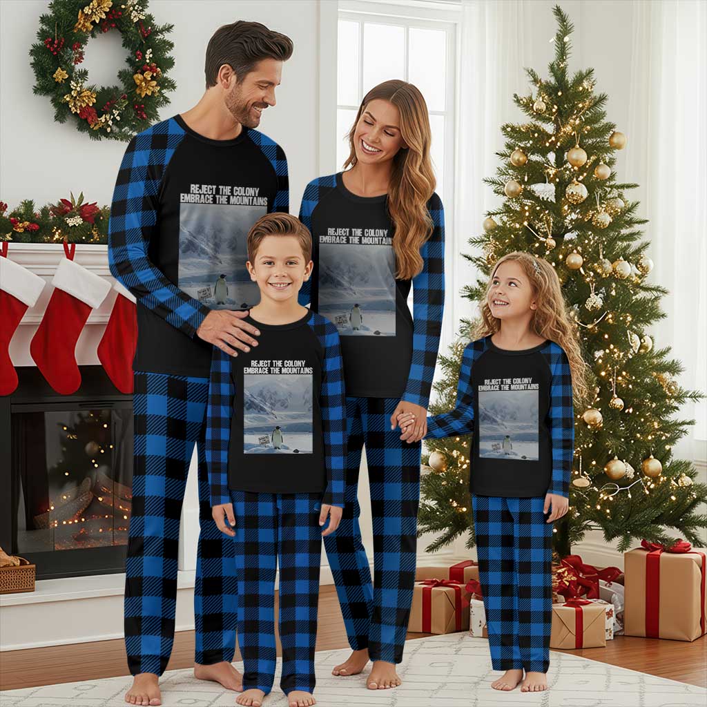 Funny Nihilist Penguin Existential Meme Plaid Pajama Set Reject the Colony Embrace the Mountains TS02 Blue Plaid Print Your Wear