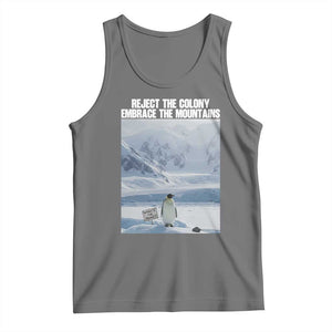 Funny Nihilist Penguin Existential Meme Tank Top Reject the Colony Embrace the Mountains TS02 Black Heather Print Your Wear