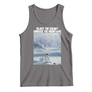 Funny Nihilist Penguin Existential Meme Tank Top Reject the Colony Embrace the Mountains TS02 Deep Heather Print Your Wear