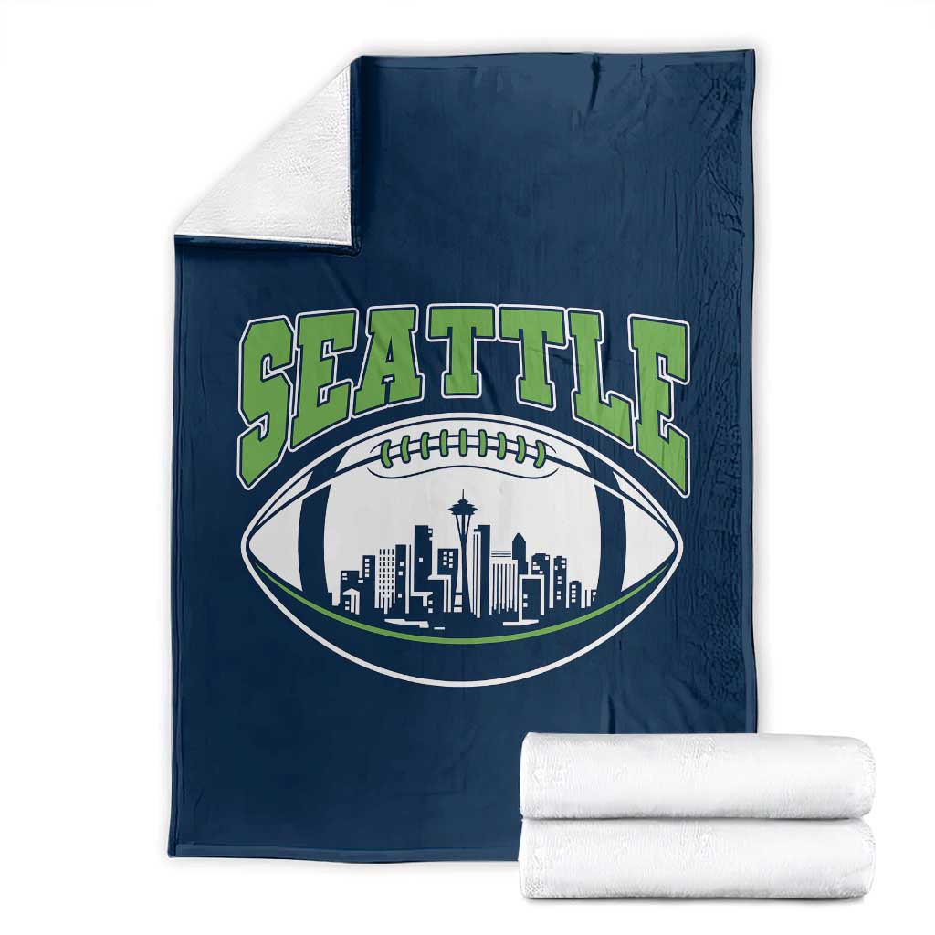 Seattle City Skyline Football Graphic Throw Blanket Sports Fan Game Day Pride TS02 Navy Print Your Wear