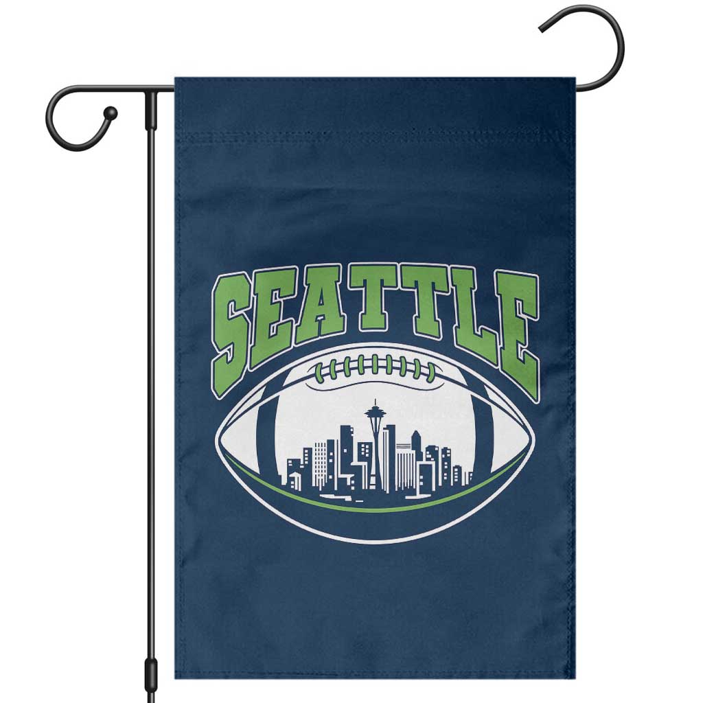 Seattle City Skyline Football Graphic Garden Flag Sports Fan Game Day Pride TS02 Navy Print Your Wear
