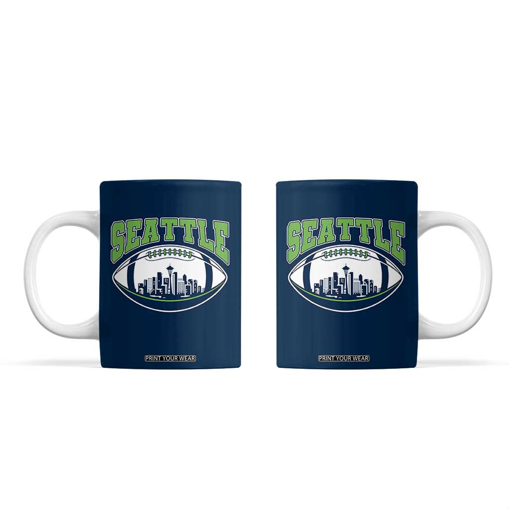 Seattle City Skyline Football Graphic Coffee Mug Sports Fan Game Day Pride TS02 Navy Print Your Wear