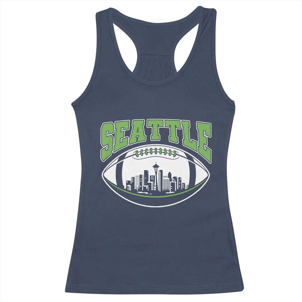 Seattle City Skyline Football Graphic Racerback Tank Top Sports Fan Game Day Pride TS02 Navy Print Your Wear