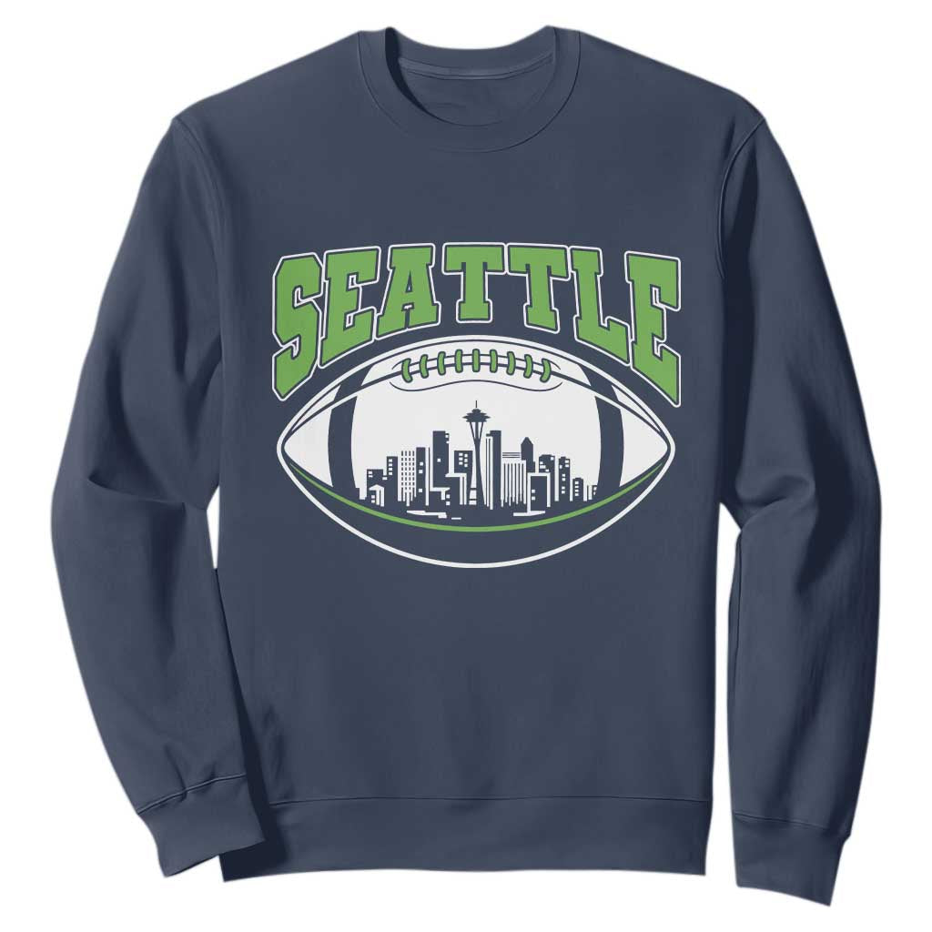 Seattle City Skyline Football Graphic Sweatshirt Sports Fan Game Day Pride TS02 Navy Print Your Wear