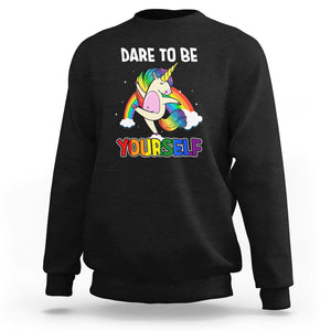 LGBT Cute Unicorn Sweatshirt Dare To Be Yourself LGBTQ Gay Pride Flag Rainbow TS02 Black Printyourwear