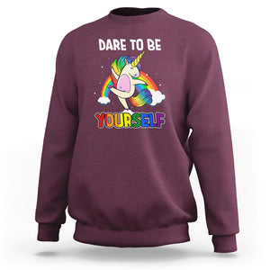 LGBT Cute Unicorn Sweatshirt Dare To Be Yourself LGBTQ Gay Pride Flag Rainbow TS02 Maroon Printyourwear