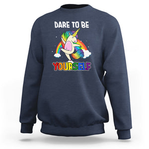 LGBT Cute Unicorn Sweatshirt Dare To Be Yourself LGBTQ Gay Pride Flag Rainbow TS02 Navy Printyourwear