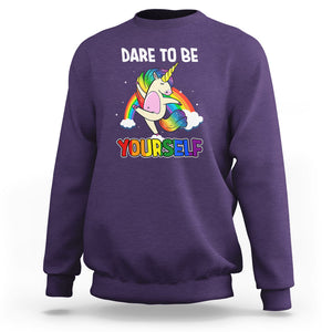 LGBT Cute Unicorn Sweatshirt Dare To Be Yourself LGBTQ Gay Pride Flag Rainbow TS02 Purple Printyourwear