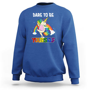 LGBT Cute Unicorn Sweatshirt Dare To Be Yourself LGBTQ Gay Pride Flag Rainbow TS02 Royal Blue Printyourwear