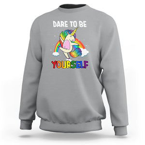 LGBT Cute Unicorn Sweatshirt Dare To Be Yourself LGBTQ Gay Pride Flag Rainbow TS02 Sport Gray Printyourwear