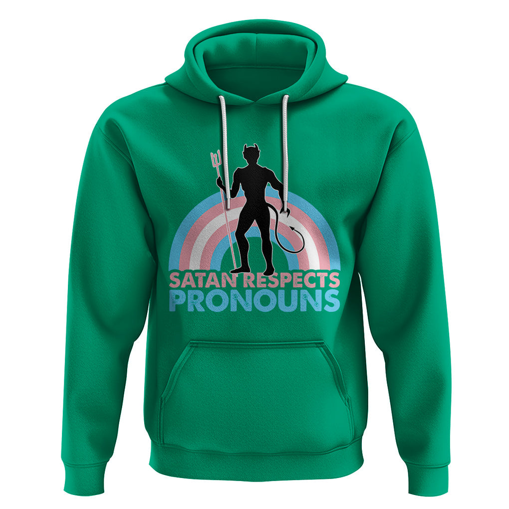 Satan Respects Pronouns Hoodie Transgender Pride Flag Devil Protect Trans Kids TS02 Irish Green Printyourwear