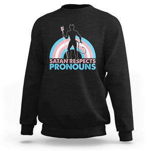 Satan Respects Pronouns Sweatshirt Transgender Pride Flag Devil Protect Trans Kids TS02 Black Printyourwear