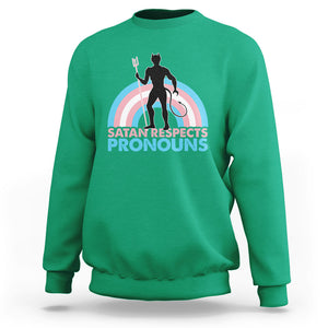 Satan Respects Pronouns Sweatshirt Transgender Pride Flag Devil Protect Trans Kids TS02 Irish Green Printyourwear