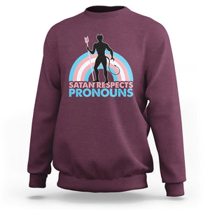 Satan Respects Pronouns Sweatshirt Transgender Pride Flag Devil Protect Trans Kids TS02 Maroon Printyourwear