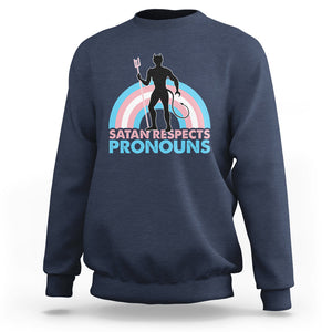 Satan Respects Pronouns Sweatshirt Transgender Pride Flag Devil Protect Trans Kids TS02 Navy Printyourwear