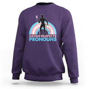 Satan Respects Pronouns Sweatshirt Transgender Pride Flag Devil Protect Trans Kids TS02 Purple Printyourwear