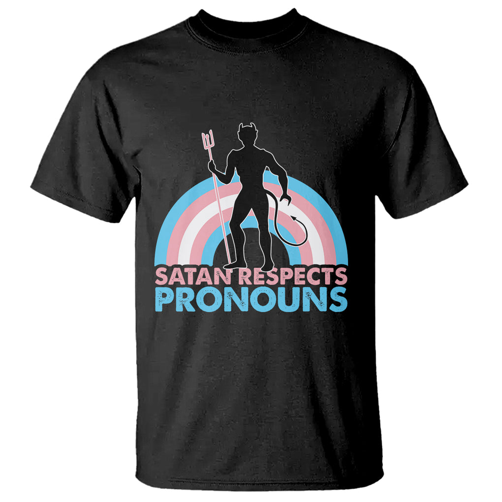 Satan Respects Pronouns T Shirt Transgender Pride Flag Devil Protect Trans Kids TS02 Black Printyourwear