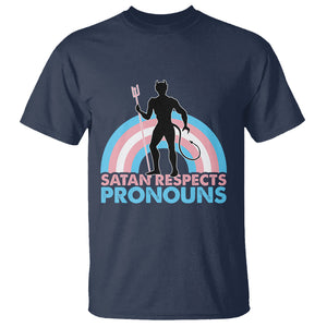 Satan Respects Pronouns T Shirt Transgender Pride Flag Devil Protect Trans Kids TS02 Navy Printyourwear