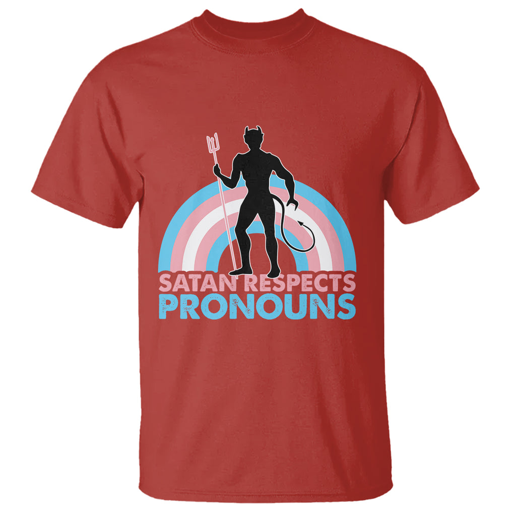Satan Respects Pronouns T Shirt Transgender Pride Flag Devil Protect Trans Kids TS02 Red Printyourwear