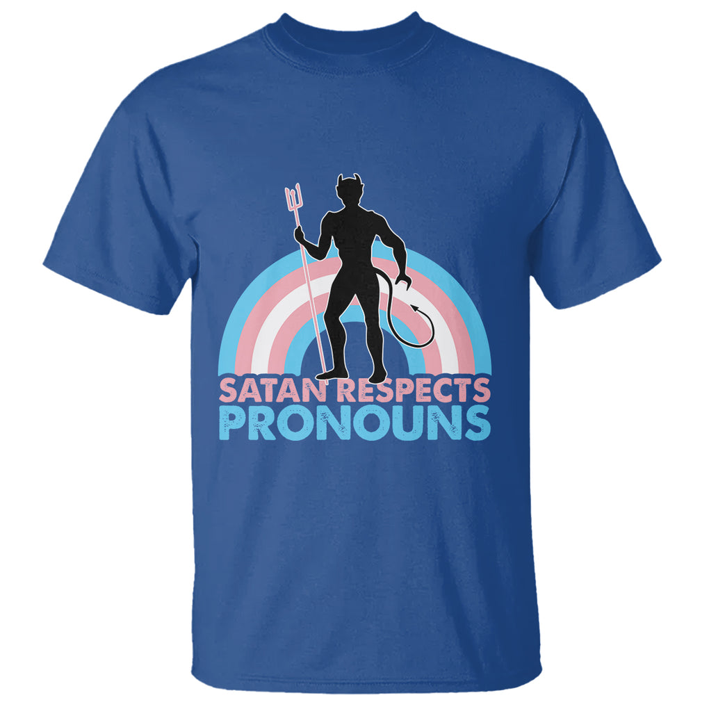 Satan Respects Pronouns T Shirt Transgender Pride Flag Devil Protect Trans Kids TS02 Royal Blue Printyourwear